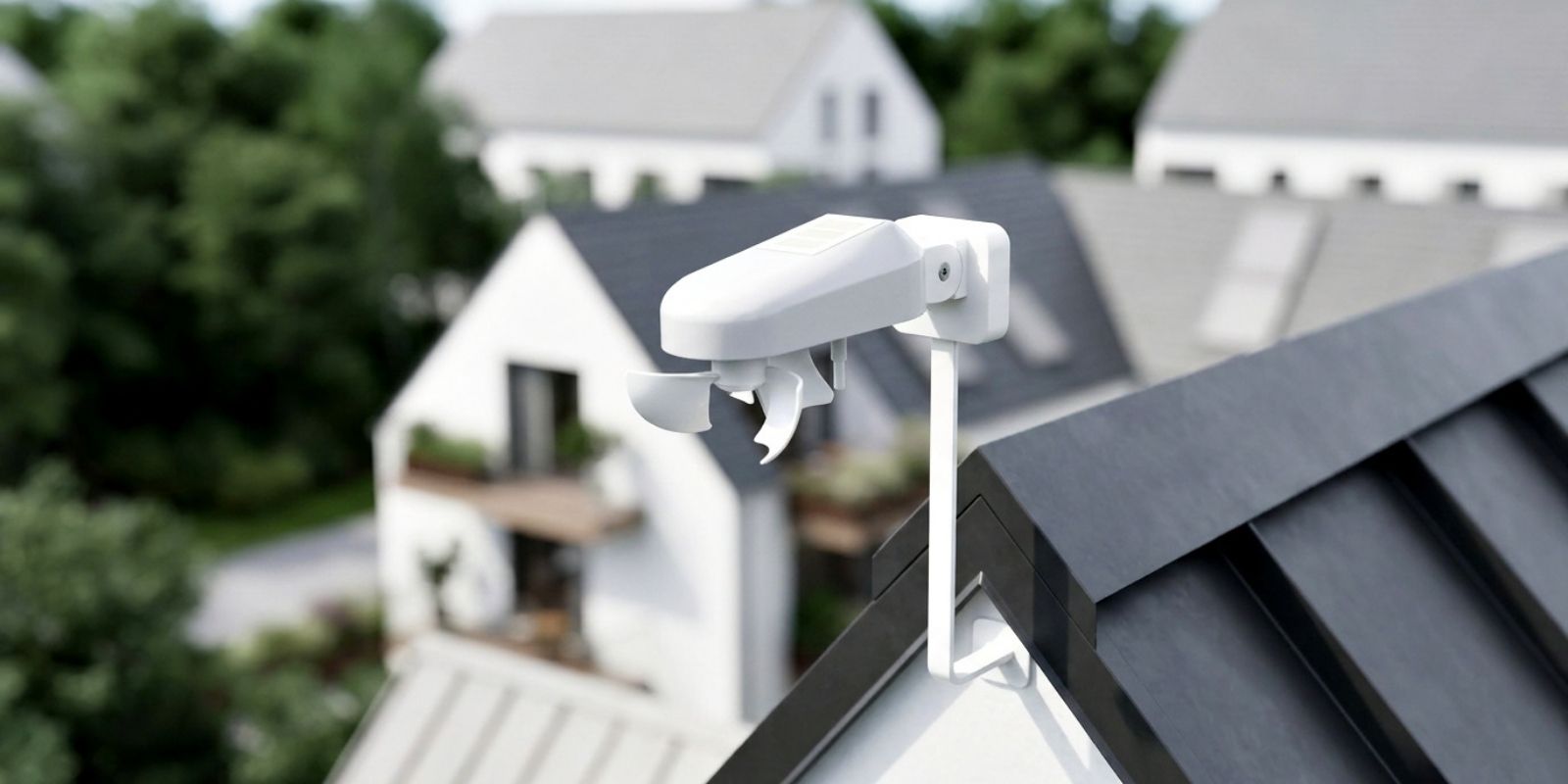 Elsner KNX-Wetterstation Windancer 2.0 GPS KNX sec an Mast auf modernem Hausdach montiert