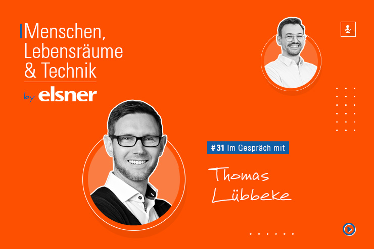 ➥ #31 auf Spotify anhören Orangenes Cover des Elsner-Podcasts, Folge #31, mit Portraits von Bastian Elsner und Dr. Thomas Lübbeke