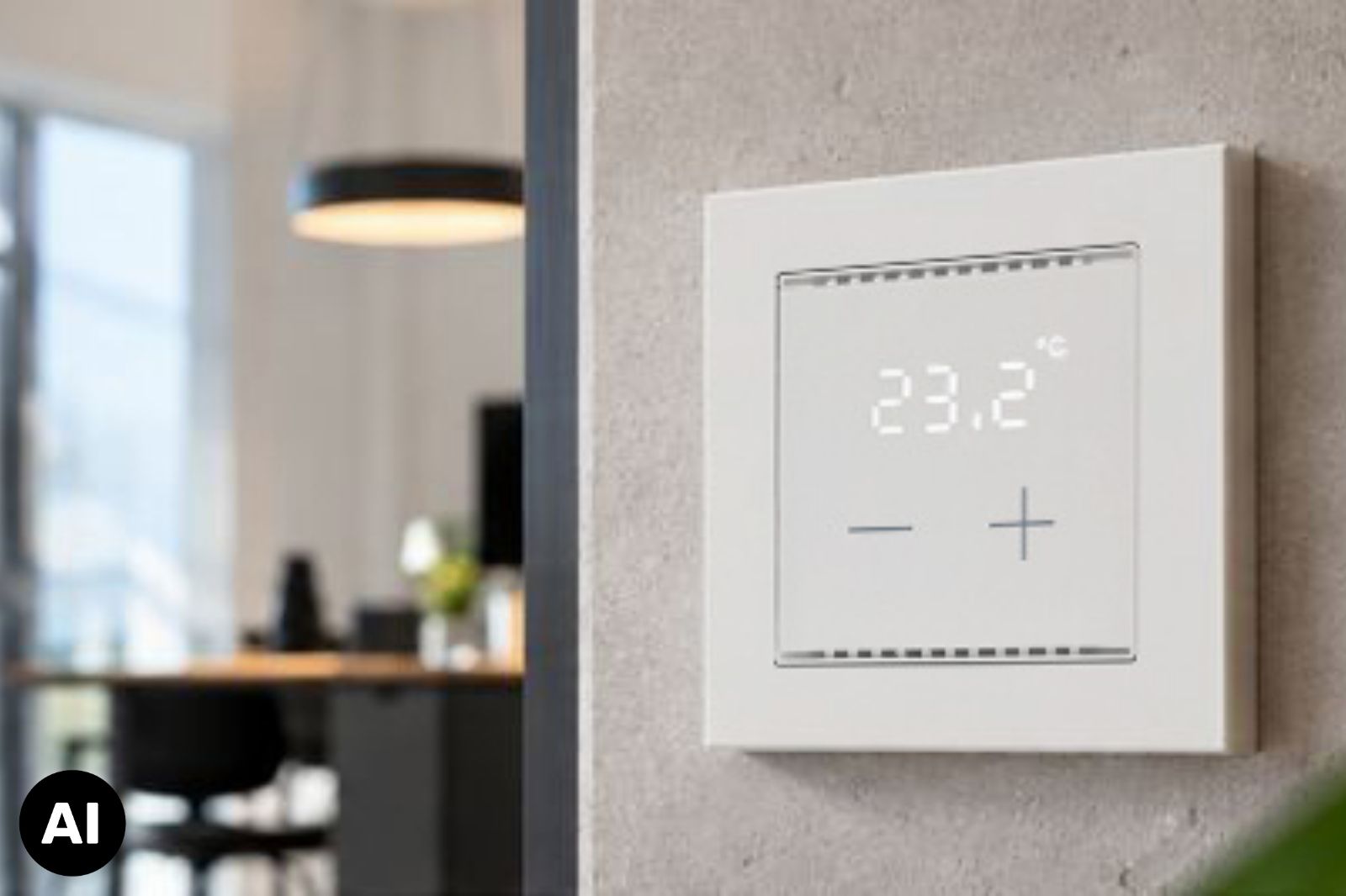 Intelligente Heizungssteuerung mit KNX ➥ Cala 101 T KNX sec in white, wall-mounted in a modern living room