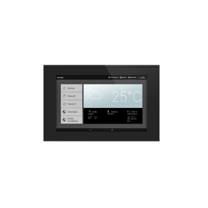 Display von WS1000 Connect mit Startbildschirm, Menü und Wetterdaten